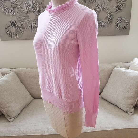 J. CREW | Ruffle Neck Pullover Sweater - [Small, Soft Peony Pink] - Picture 7 of 15
